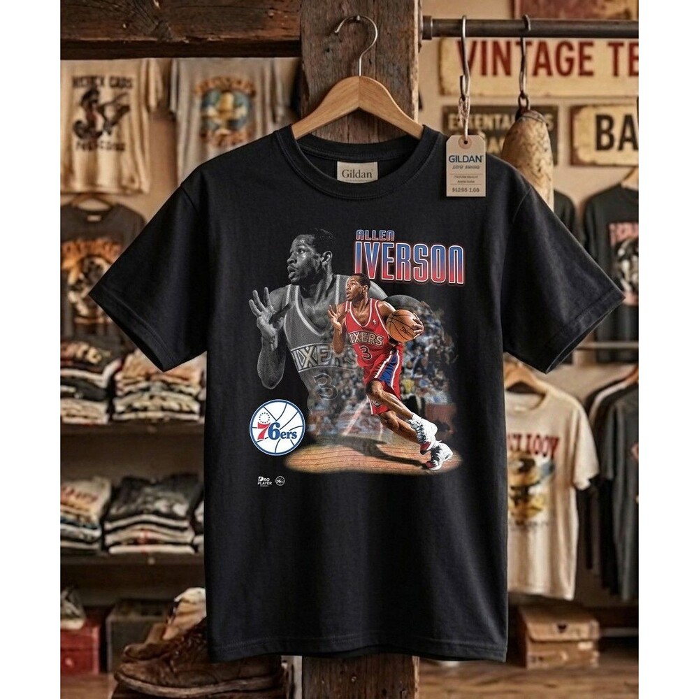 Allen Iverson Philadelphia 76ers Retro Graphic Tee Heavyweight Cotton